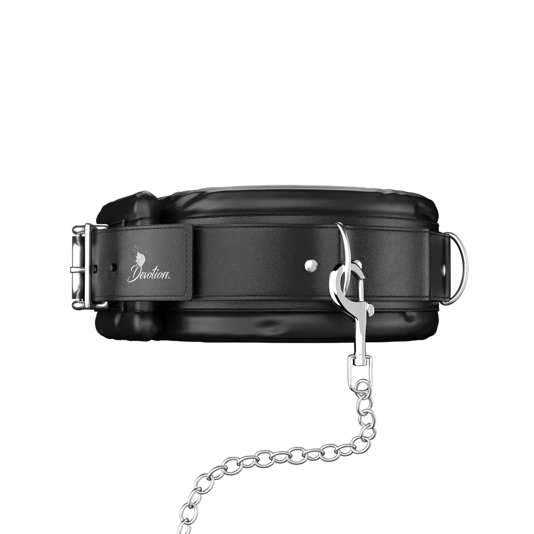 PURE Halsband by DEVOTION, Leder Halsband mit D-Ringen, weiche Polsterung, hinterlässt keine Spuren, abschließbar, schwarz