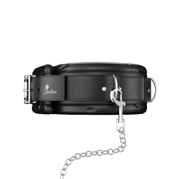 PURE Halsband by DEVOTION, Leder Halsband mit D-Ringen, weiche Polsterung, hinterlässt keine Spuren, abschließbar, schwarz