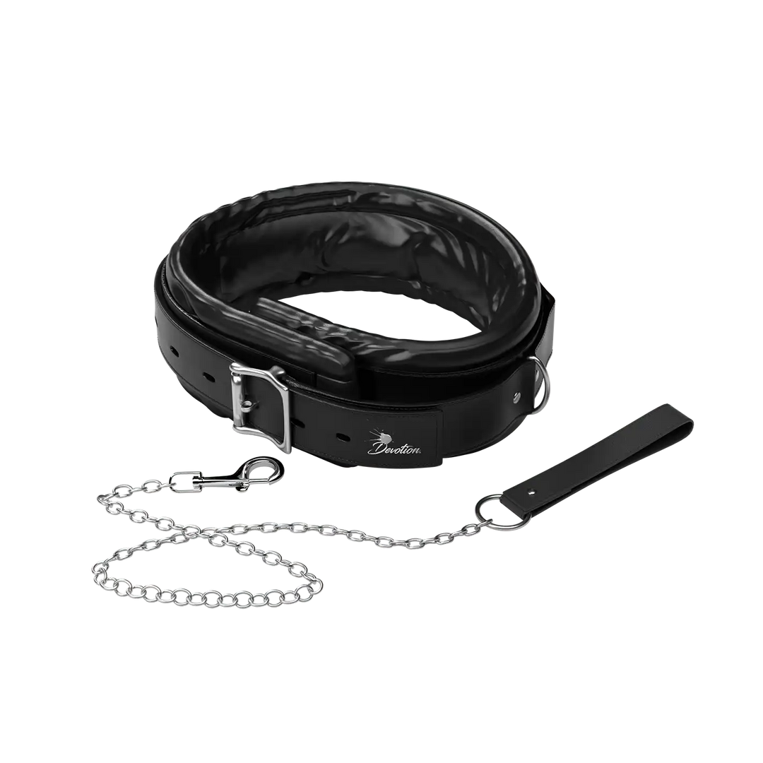 PURE Halsband by DEVOTION, Leder Halsband mit D-Ringen, weiche Polsterung, hinterlässt keine Spuren, abschließbar, schwarz