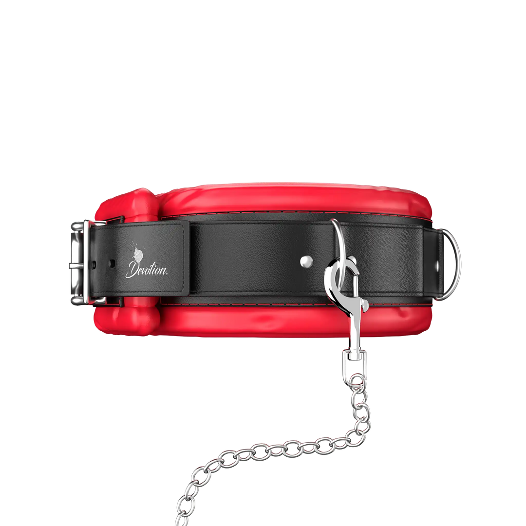 Bondage Leder Halsband Stahl Kette mit Leine abschließbar vegan by DEVOTION