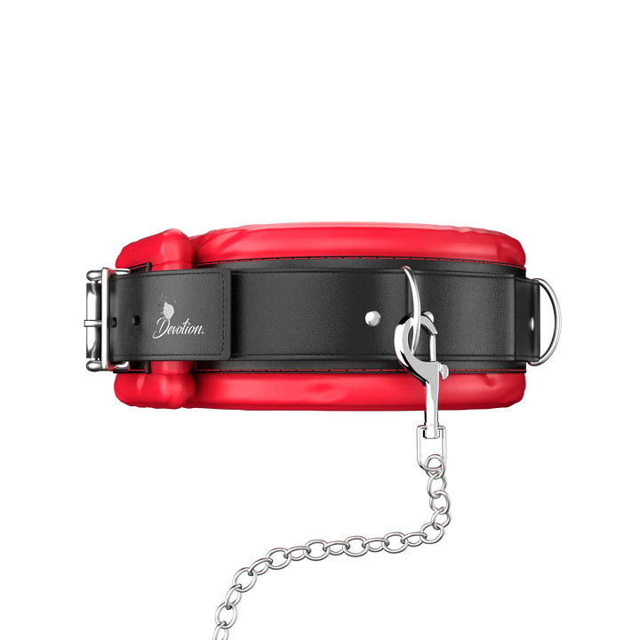 Bondage Leder Halsband Stahl Kette mit Leine abschließbar vegan by DEVOTION