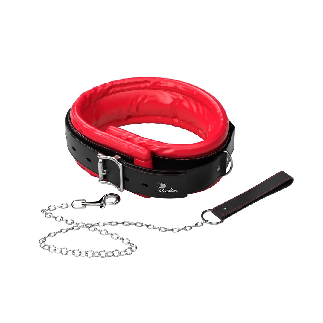Bondage Leder Halsband Stahl Kette mit Leine abschließbar vegan by DEVOTION